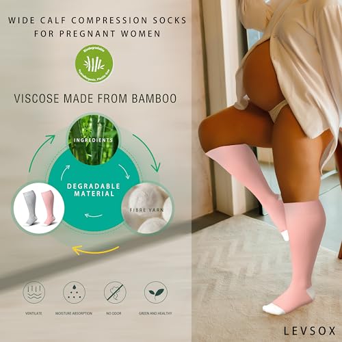 Image of LEVSOX Wide Calf Compression Socks for Women&Men Plus Size 15-20mmHg Knee High Large Support Stockings for Circulation
