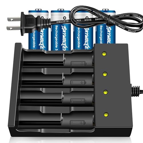 4 Pack 3.7 Volt Button Top Rechargeable Batteries and 18650 Battery Charger,Lithium Battery 4000mAh for Flashlights, Headlamps, Doorbells, RC Cars,Outdoor Garden Lights(Battery and Charger)