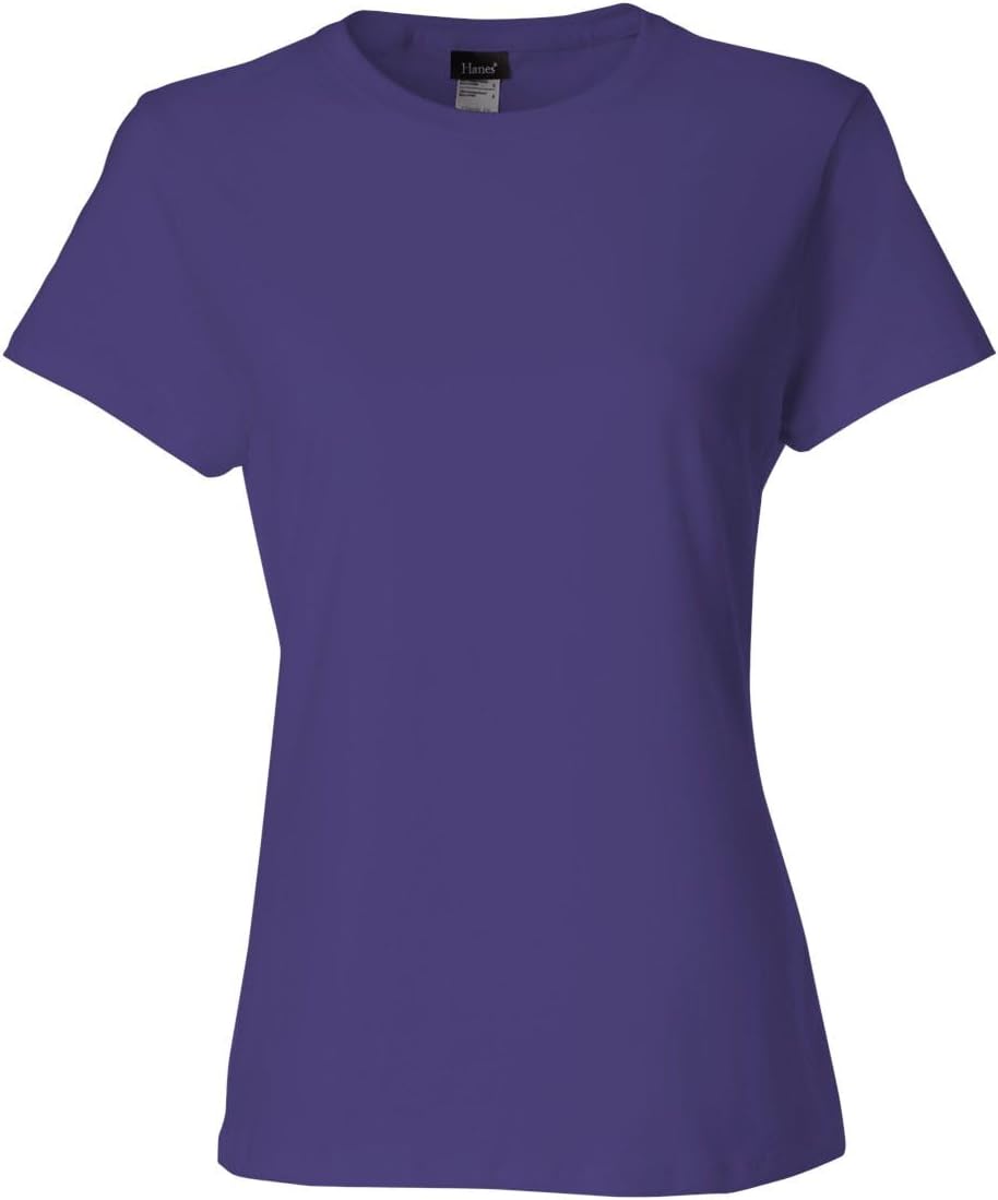 Hanes SL04 Women’s Perfect-T Shirt, 100% Ring-Spun Cotton, Lightweight 4.5 oz, Pre-Shrunk, Contoured Fit, Tear-Away Label, Sustainable, Soft & Durable Tee, Medium, Purple - Image 4