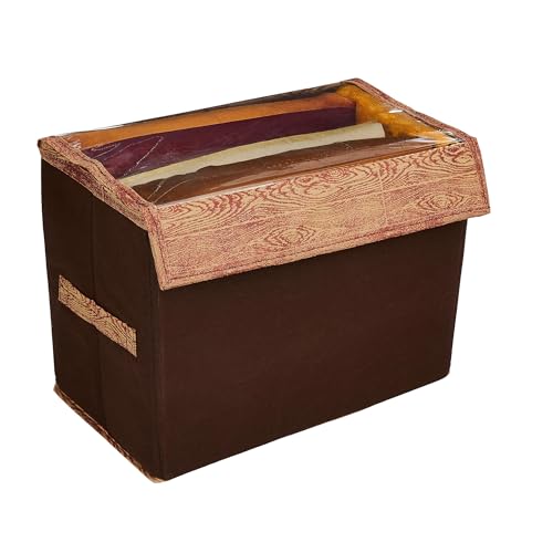 Image of Amazon Brand - Solimo Dot Printed Foldable Large Non-Woven Storage Box|Tranasparent Lid|Durable Handles|Size 42 x 27 x 31 CM (Brown)