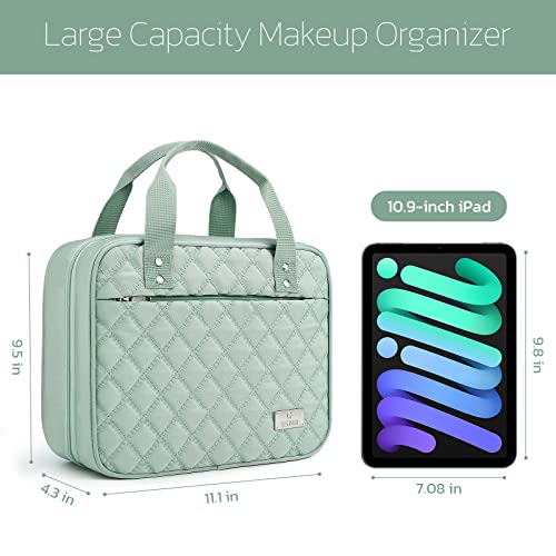 Estour Travel Makeup Bag Organizer, Large Toiletry Bag For Women With Detachable Mirror And Transparent Cosmetic Bag, Suitable For Travel Size Toiletries, Gifts For Women-Mint Green #TOP2