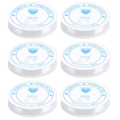 6 Rouleaux Fil Élastique Transparent pour Bracelets, Cordon Transparent en Nylon pour Bracelets de Perles Bijoux Fabrication, 1 mm*5 m