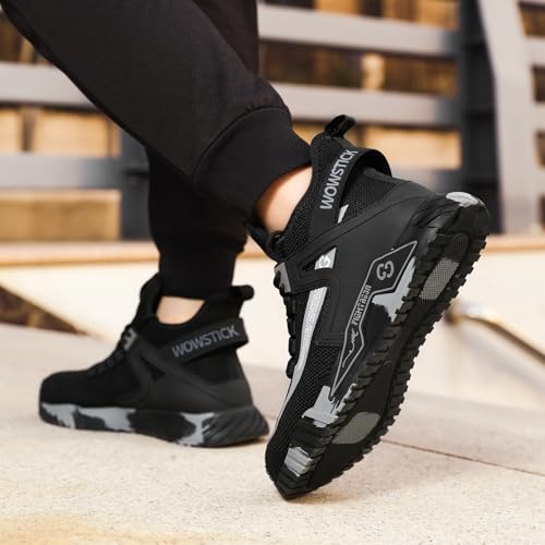 WOWSTICK Lightweight Work Safety Steel Toe Sneakers, Slip Resistant Breathable Light Construction Tennis Shoes, W27 Black 40 by WOWSTICK - Used condition - Image 4
