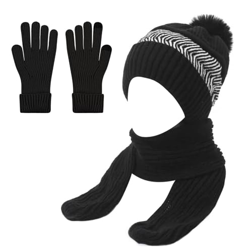 Christmas gifts,Christmas party decorations,winter beanie hat scarf gloves set for women,Women's Hat, Scarf, and Touchscreen Gloves Set for Cold Weather (Black)
