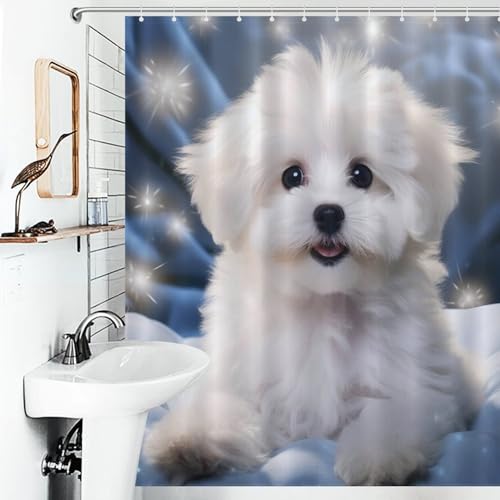 Rideau de douche Bichon frisé en textile imperméable durable de 152x183cm - 6