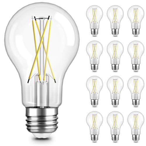 TJOY 12 Pack A19 Vintage LED Edison Bulbs, Dimmable, 60W Equivalent, High Brightness 4000K Natural White, 8W E26 Standard Base, 800 Lumens, CRI80+, Clear Glass Filament Bulb for Home, Farmhouse