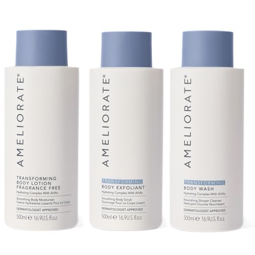 AMELIORATE Smooth Skin Supersize Bundle Fragrance Free | Includes Transforming Body Lotion, Exfoliant & Wash in 500ml Supersizes | For KP, Dry Skin & Razor Bumps | Dermatologist Approved