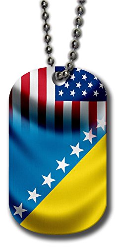 ExpressItBest Aluminum Dog Tag Necklace and Key Ring - Flag of Bosnia Herzegovina Bosnian - Waves/USA
