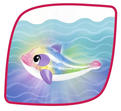 Simba ABC Funkel Delfin, mit magischer Regenbogen Lichtfunktion, Badewannenspielzeug, 14cm, ab 12 Monate