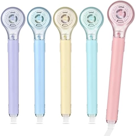 auroray 5 Pieces Correction Tape Pen, Bright Color White Out Pen White Out Tape Easy to Use Applicator for Instant Correction School Office Supplies, 1/5" X 236" Cover