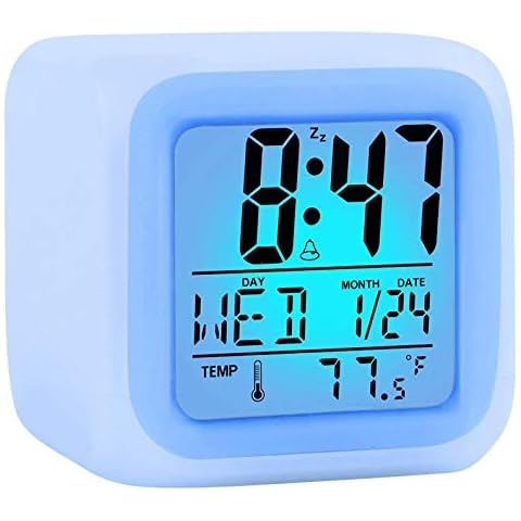 MACIMO Alarm Clock Digital Travel for Bedroom Boy ,Small Desk Bedside Clocks,Display Time/Date LED Night Light with Snooze Cover