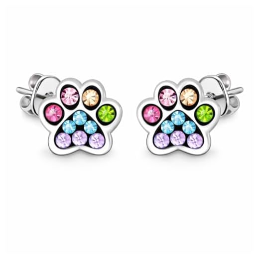 FIVE-D Ohrringe Pfote Tatze Hund 925 Sterling Silber gold Kinder Damen Mächen (Bunt)