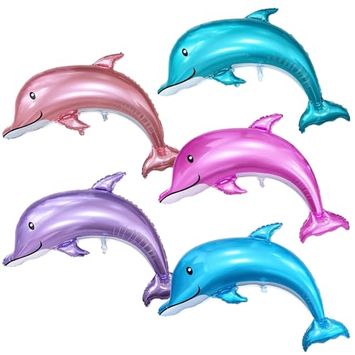 Lot de 5 ballons dauphins,Ensemble de ballons dauphins,Grand Set de Ballons,Marine Animal,Anniversaire Animaux Océan,Ballon Décorations de l'océan anniversaire...