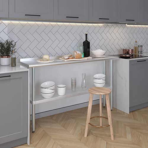 Image of AmGood Stainless Steel Work Table with 1.5 inch Backsplash | Metal Kitchen Food Prep Table | NSF (60 inch Long x 14 inch Deep)