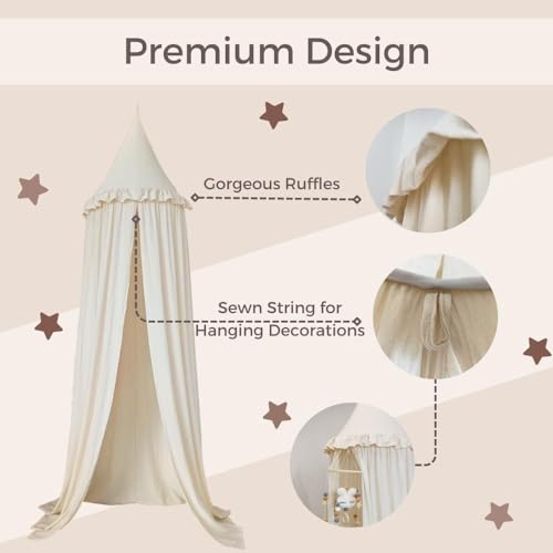 image for Wonder Space Kids Bed Canopy with Ruffles, Pastel Neutral Color for Bo