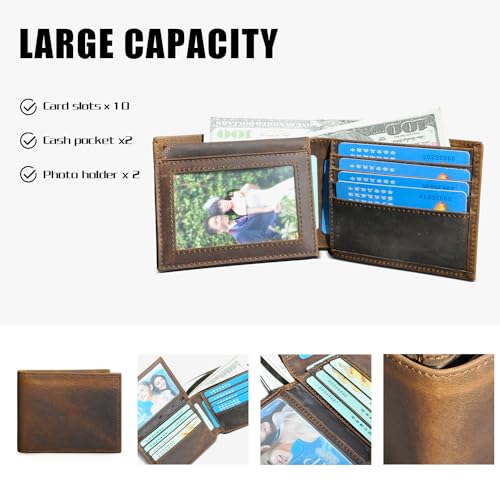 Oil Wax Genuine Leather Travel Gift Coin Pocket Card Case Vertical Chain Rfid Wallet Purse With Snap For Men Male 1805 (0503 Brown)4