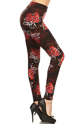 Leggings Depot High Waisted Valentine & Hearts Print Leggings for Women-Full Length-R786, Turn Back Time, One Size