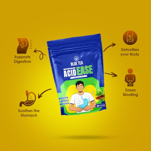 Image of BLUE TEA - Acid Ease Tea - 30 Tea Bags - Plant Based | Relieves Acidity and Gas - Supports Digestion | Tulsi, Ajwain, Black Pepper, Bay leaf | Caffeine Free - Herbal Tea | Ziplock Pack