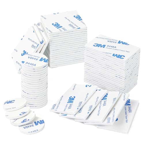 Molkor Lot de 70 rubans adhésifs double face extra forts en mousse double face - Ruban adhésif noir avec carré, rond et rectangulaire (blanc)