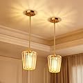 Rayspan Crystal Pendant Lights Kitchen Island 2 Pack, Modern Gold Pendant Light Fixtures Mini Adjustable Chandeliers for Kitchen Island Dinning Room Bedroom Hallway with E26 Base (Bulbs Not Included)