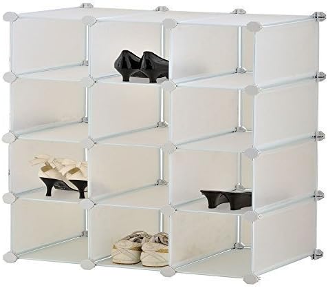 PLASTIC INTERLOCKING CUBE BOX 12 PAIRS SHOE ORGANIZER COMPARTMENTS TOY STORAGE RACK DISPLAY SHELF STAND