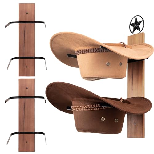 AJART Western Cowboy Hat Storage Rack: Cowgirl Wall Decor for Home - 6 Pieces Cowboy Hat Oragnizer Hooks - Brown