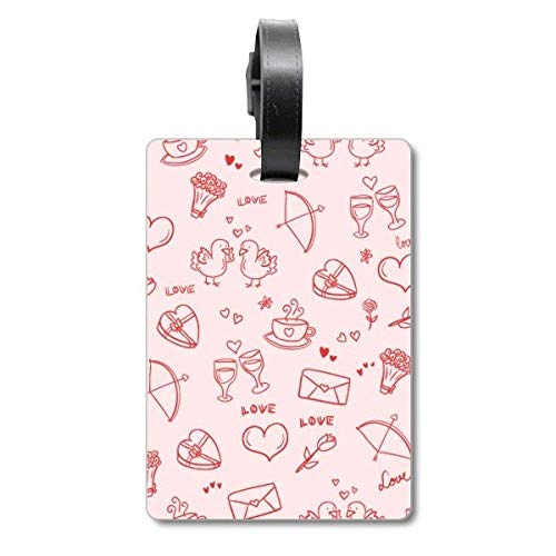 Étiquette bagage motif cœurs rouges rose pour valise et sac de voyage