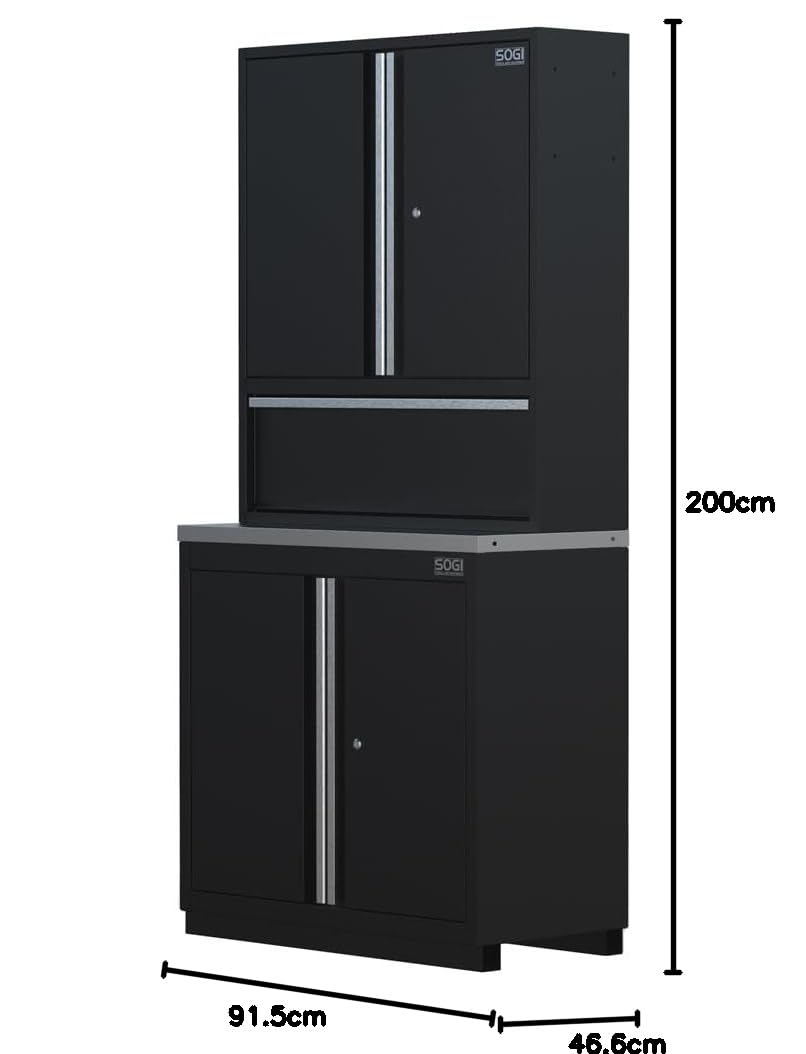 Armario doble independiente de chapa SOGI ARR-OFF-1700 para muebles de taller - tapa de acero inoxidable - 915x466x2000 mm