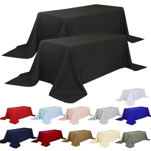 Image of 2-Pack 90x132 inch Black Table Cloths, Solid Stain and Wrinkle Resistant Oblong Tablecloth, Premium Plain Weave Polyester Fabric Rectangle Table Linen Covers for Hotel, Wedding