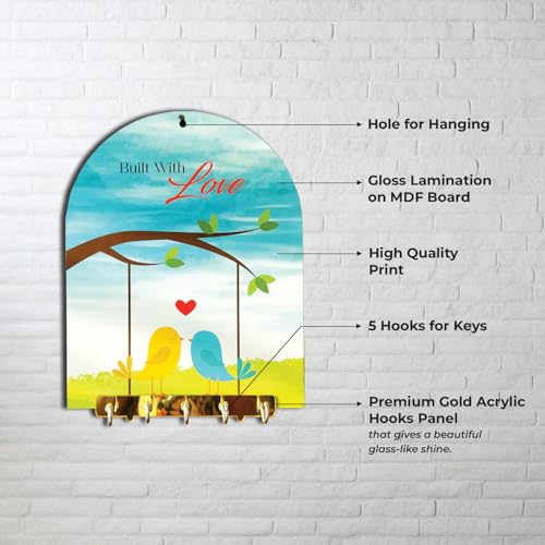 Image of BEE CREATIVE Key Holder for Wall | Wall Mounted | Key Stand | Key Hanger for Wall Home Living Room Bedroom & Hall | Decorative Key Hanger for Home | 5 Hooks, with Premium Gold Acrylic Hooks Panel.