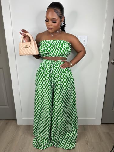 Image of Two Piece Sets for Women Summer Outfits Crop Tops and Wide Leg Pants Sets Sexy Jumpsuits Vacation Outfits with Pockets