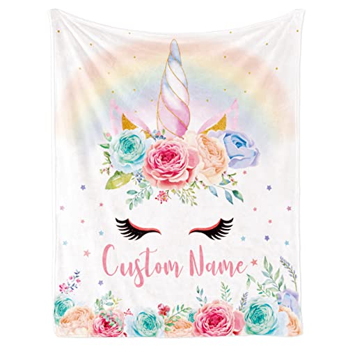 Image of Personalized Name Blanket with Horse for Girl Custom Name Blanket for Kids