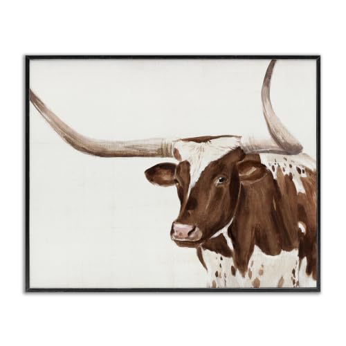 'Brown Spotted Longhorn Cow Cattle Farm'| Framed Giclee Art
