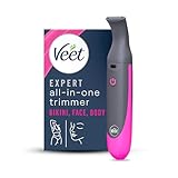 Veet Expert オールインワン トリマー レディース 電動シェーバー フェイス&プライベートパーツ 100%防水 レディース電動脱毛器 ヘッド2個とガイドコーム3個 高精度シェービング コードレス