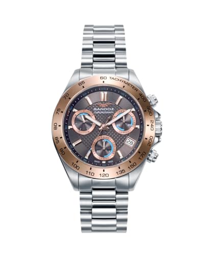 Sandoz 81531-17 - Reloj de Hombre Sport, Cronógrafo, Acero con Detalles en IP Rosa, Esfera Gris y Resistente al Agua hasta 100m