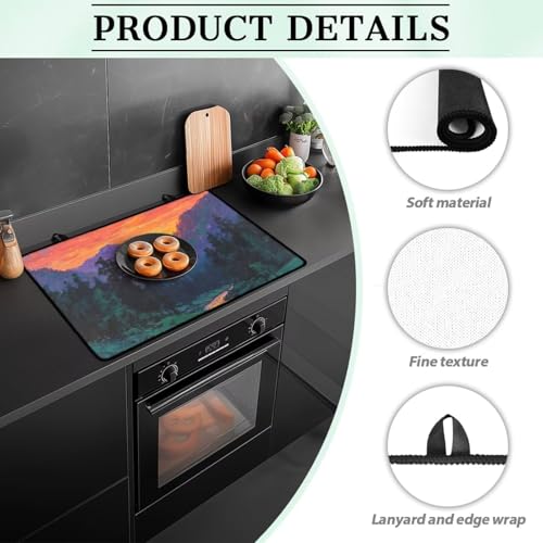 Image of Hambergur Print Kitchen Stove Cover for Electric Stove Heat-Resistant Induction Stove Top Protector with Hanging Loop Countertop Mat National Cheeseburger Day Decor