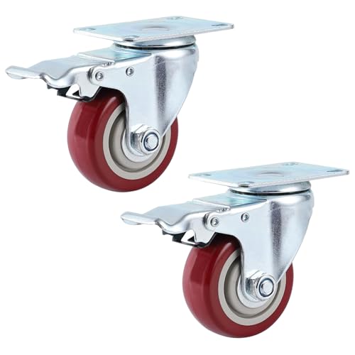 AcbbMNS 2Pcs 4 inch Caster Wheels with Brake, Heavy Duty 360° Swivel Castors Wheels No Noise for Furniture Workbench Trolley