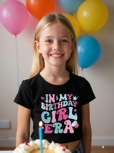 Little Girls Short Sleeve Crop Top Birthday Tshirts Cute Prints for Teen Girls Summer T-Shirt 6-14Years2