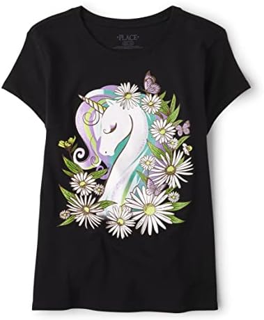 The Children's Place Girls' Short Sleeve Graphic T-Shirt, Unicorn Floral, Medium
