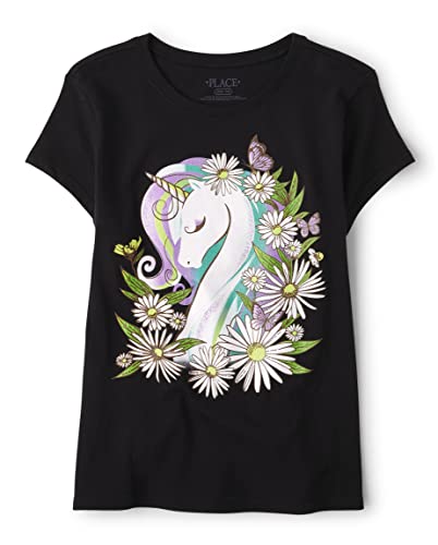 The Children's Place Girls' Short Sleeve Graphic T-Shirt, Unicorn Floral, Medium #TOP3