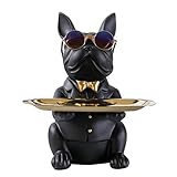 BWWNBY Coin Bank Cool Bulldog Statue Figurine Desktop Decorations Fruit Tray Gift Fashion Sculpture Desk Storage for Home, Living Room, Office, Shop, Table Decoration(Black)