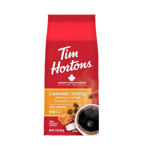 Tim Hortons 12oz Ground Bag, Caramel Toffee Flavored 100% Arabica Coffee