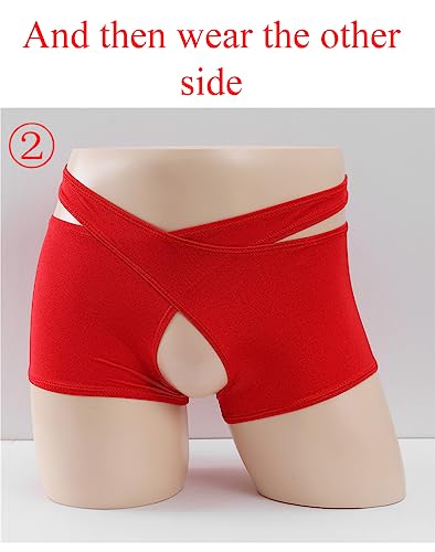 Men's Solid Color Cross Boxer Briefs Underwear Open Crotch Stretch Boxer Trunks Underpanties2