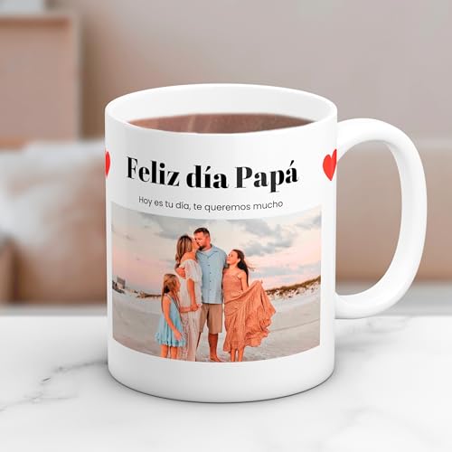 Cristal Plaque   Taza Cerámica Personalizada para Papá con Foto y Texto “Feliz Día Papá” | Taza Cerámica 325ml | Acabado Premium, Asa Ergonómica | Regalo Día del Padre, Cumpleaños y Aniversario
