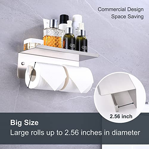 Crw Double Toilet Paper Holder With Shelf, Commercial Toilet Paper Dispenser, Stainless Steel Dual Tissue Roll Holder For Bathroom, Brushed Nickle Wall Mounted Rustproof #TOP2