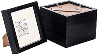 Nicola Spring 5 Piece 6 x 6 3D Shadow Box Photo Frame Set - Craft Display Picture Frame with 2 x 2 Mount - Glass Aperture - Black/Ivory