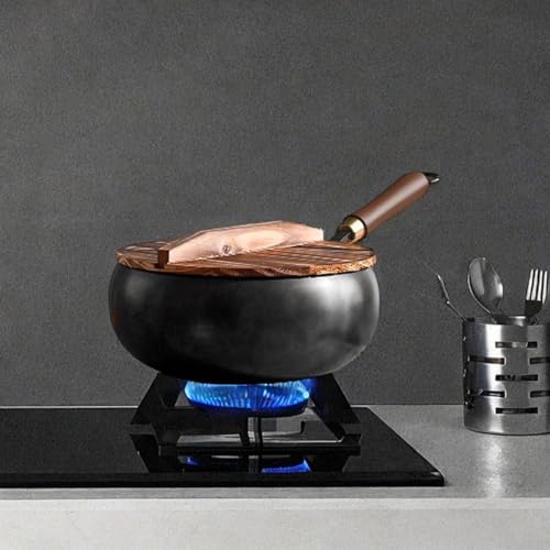 Wok de 9.45 pulgadas con mango de madera y tapa de madera miniatura 5