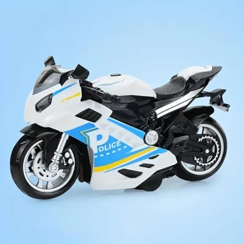 Image of FEXXA Police Motorcycle Toy - Pull Back Motorcycle Toys, Tiny Gift with Music Lighting, Latte Motorcycles Toy for Kids Boys Age 3-8 Year Old [Multicolor] (Sport Bike-White)