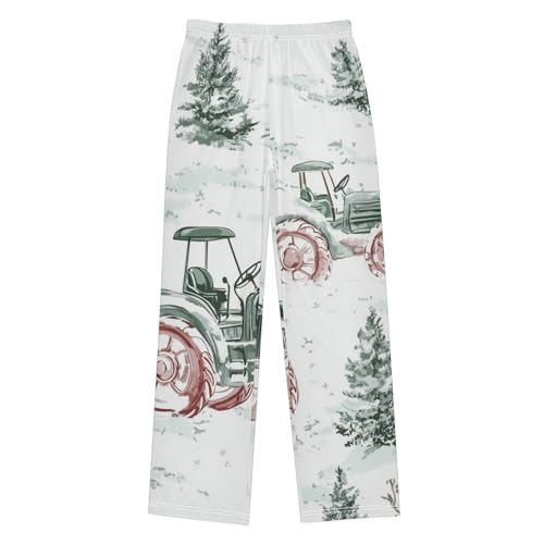 ZZXXB Tractor and Trees Snow Boys Long Pants Soft Trousers Elastic Waist Kids Lounge Bottoms with Pockets S-XL