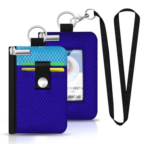 Image of Minimalist RFID Blocking Small Wallet with ID Window,WaterResistant Zip Id Case Wallet with Lanyard Keychain for Cards,Cash,Travel,Women,Men (Sapphire Blue /Lake Blue)